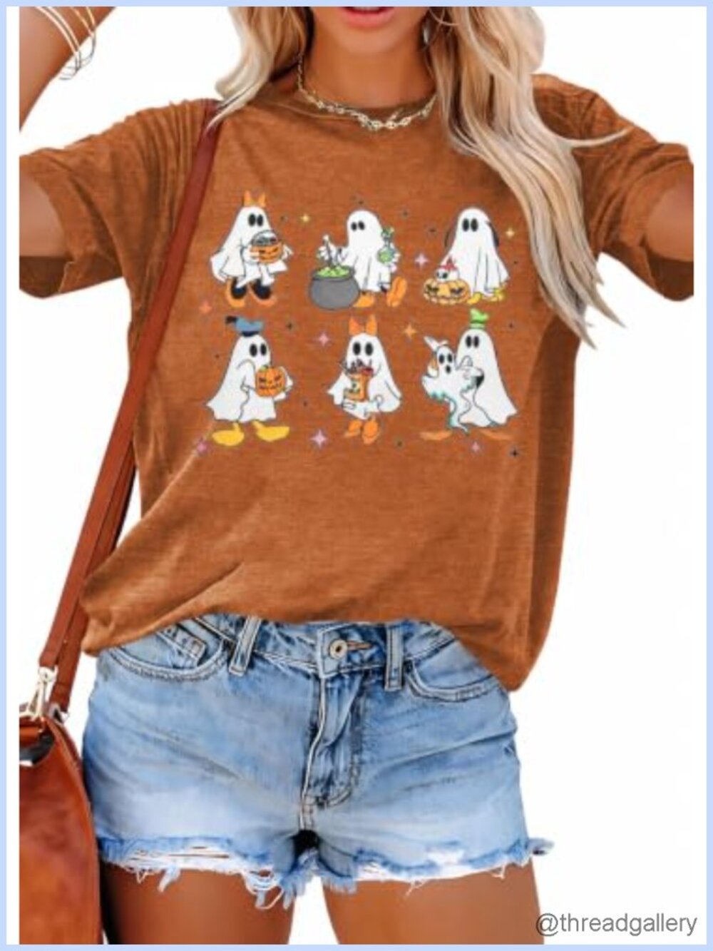 Halloween Pumpkin Ghost Graphic Tee Womens Spooky Season Fall T-Shirt